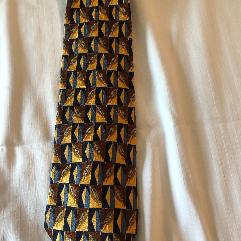 Ermenegildo Zegna Tie in Gold and Blue with Geometric Design
